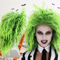 Fluorescent Green Gradient Fluffy Small Roll Bubble Surface Synthetic Wig | Halloween Grotesque Theme Cross-Dressing Funny Coswi green