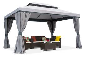 Pilkas lauko paviljonas su užuolaidomis Valencia 3x4m Garden Point
