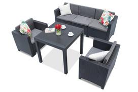 Sintetinio ratano komplektas su didele sofa Colorado Dallas Dallas Apetito 5 antracito ir dėže Bica