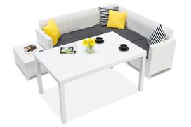Sintetinio ratano kampinė sofa su lauko staliuku Nebraska Comida 5 balta Bica