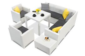 Sintetinio ratano komplektas su kampine sofa Dallas Nebraska Comida 7 balta Bica