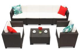 Sintetinio ratano komplektas su prailginta sofa Colorado Coffee 6 Max baltas Bica