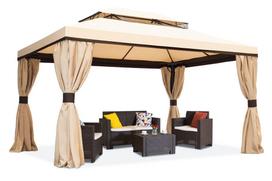 Kreminės spalvos Garden Point lauko paviljonas su užuolaidomis Valencia 3x6 m