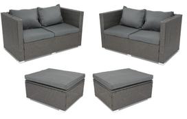 "Roma" technorattan sodo baldai 4 asmenims + 2 "Garden Point" pufai antracito spalvos