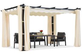 Pergolas Barbados 3 x 4 m Garden Point su užuolaidomis antracito ir smėlio spalvos