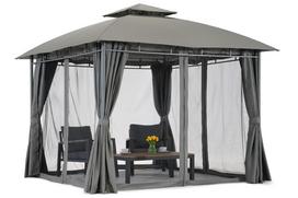 Antracito sodo paviljonas Sicily 3x3 m su užuolaidomis ir tinkleliais nuo uodų Garden Point