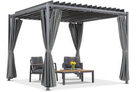 Antracito spalvos "Tasos" 3x3 m terasos pavėsinė su "Garden Point" užuolaidomis