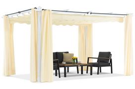 Terasos pergola Barbados 3x4 m su užuolaidomis Garden Point balta smėlio