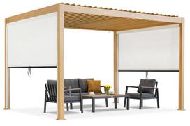 Atskirai pastatoma terasos pergola Lagos 3x4 su 3m ilgio šoninėmis roletėmis Garden Point woodlike - balta