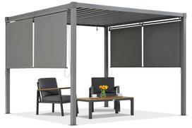 Antracito spalvos terasos pergola Madeira 3x4 m su 4 m ilgio šoninėmis ritininėmis užuolaidomis Garden Point