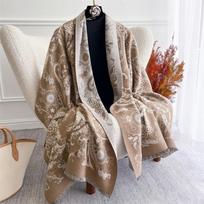 Luxury Ethic Cashmere Jacquard Pashmina Shawl Lady Wrap Warm Winter Scarves Design Print Female Foulard Poncho Stoles Scarf 63X180 cm brown