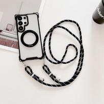 Magnetic Case For Samsung Galaxy A56 A36 A16 A55 A35 A15 S24 Plus S25 Ultra for Magsafe Rotation Crossbody Lanyard Strap Cover Galaxy A53 black