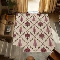 Vintažinis botaninis grotelių rašto kilimas neslystantis skalbiamas grindų kilimas su puošniais gėlių ir medžių motyvais svetainei miegamajam 40X60CM brown