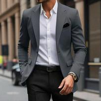 Vyrų vienspalvis, vieno sagos, slim fit, laisvalaikio švarkas M gray