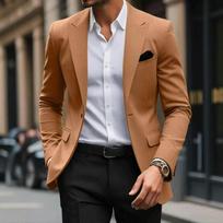 Vyrų vienspalvis, vieno sagos, slim fit, laisvalaikio švarkas XL brown