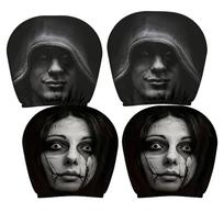 4 Pcs Ghost Face Headrest Covers with Ghost Face Mask Design Scary Face Head Rest Cover Universal Fit for Most Cars Sedan SUV black China Mainland gray