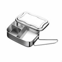 304 Stainless Steel Lunch Box, Foldable Handle, Double Compartment, Leakproof Lid, Bento Food 3-Grid 1000ml gray