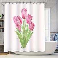 Floral Shower Curtain Botanical Tulip Flowers Pattern Bathroom Decor Waterproof Fabric Washable Modern Farmhouse Style Home 90x180cm pink