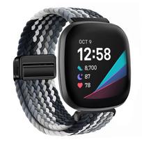 Nylon Braided Loop Strap For Fitbit Versa 4/3 Adjustable Metal Magnetic Bracelet Wristband For Fitbit Sense 2/1 Band Accessories For Fitbit Sense gray