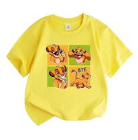 Cute Cartoon Lion Cub Print Kids T Shirt 100% Cotton Unisex Boys Girls Crew Neck Short Sleeve Casual Tee Top for Daily Summer Wear 160 yellow