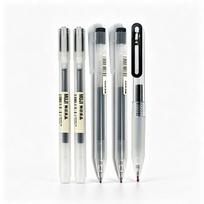 5 Pack MU/JI Minimalist Frosted Clear Gel Pens, Fine Tip Smooth Black Ink Rollerball Writing Set, Gift