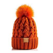 New autumn and winter big hairball plush thickened wool hat crossed coarse hemp woven pom-pom soft warm hat one size fits all oranžinė