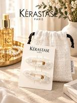 Kérastase pearl shell pattern hollow water drop hairpin 2-piece set, French resin hair cassette drawstring storage bag, women's hair accessories gifts beige
