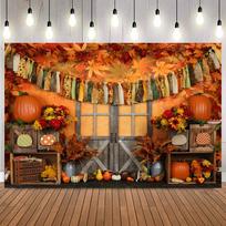 Autumn Fall Maple Leaves Photography Backdrop Child Party Glitter Road Harvest Pumpkin Forest Decor Background Props8 82.7x59inch/210*150cm