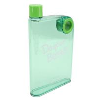 420ml Slim Flat Water Bottle with Cover Portable Travel Mug Plastic Reusable Bottle Round Hole Green L žalia