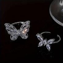 Butterfly Zirconia Ring for Women, Light Luxury Fashionable Adjustable Open Ring Two gray