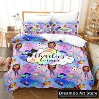 Cartoon G-Gabbys Dollhouse Bedding Set Quilt Cover Bed Cover with Pillowcase Twin Single Queen King Size Boys Adult Home Textile EU Single 135*200cm/53x79in 3pcs gray