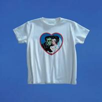 Retro Frankenstein Monster Couple Heart Graphic Tee, Vintage Horror Baby Top 110 white