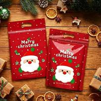 10/50Pcs Zip Lock Bags Christmas Plastic Sealing Bags Candy Cookies Gift Wrapping Handbag Holiday Party Decoration Supplies 15.5x22.5cm&10PCS brown