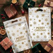 10/50Pcs Zip Lock Bags Christmas Plastic Sealing Bags Candy Cookies Gift Wrapping Handbag Holiday Party Decoration Supplies 15.5x22.5cm&10PCS brown