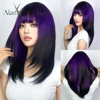 HAIRCUBE Ombre juodi sintetiniai perukai su raudonais kirpčiukais ilgų tiesių sluoksniuotų plaukų perukas moterims Cosplay Helovino karščiui atsparus perukas beige