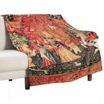 LADY AND UNICORN ,SMELL ,Lion,Fantasy Flowers,Animals Red Green Floral Throw Blanket Winter beds Beach Blankets 30x40in beige