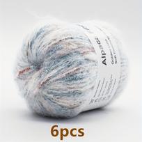 6 vnt. Alpakos verpalų mišinys, minkštas kašmyro vilnos akrilas nerti, megzti megztinius, šalikus, daugiaspalvis baltas 1,76oz/306yd/vnt gray