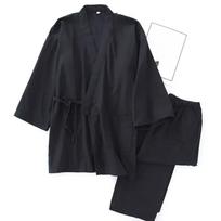 Vyriškas medvilninis kimono chalatas, pižama, plonas, pavasariui ir rudeniui, juodos ir tamsiai mėlynos spalvų šeimos drabužiai, laisvas, kasdienis vyriškas chalato rinkinys L juoda