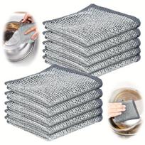 10pcs Magic Dishcloth Silver Wire Cleaning Kitchen Cloth Thickened Microfiber Wash Towel Built-in Sponge Steel Wire Ball Rag Single Layer gray