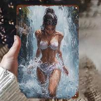 Hisun Tin Sign Sexy Cute Girl with Glasses Wrapped In White Towel Metal Tin Sign Vintage Iron Painting Wall Art Decor for Man Cave Bar Pub Hom 20X30CM gray