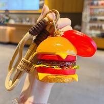 Realistic Hamburger Squishy Keychain 3D Schoolbag Car Key Ornament  Student Style 1 red