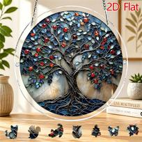 1Set/83pcs 18.8Cm Acrylic Jigsaw Deep Blue Tree of Life Theme Sunshine Catcher Puzzle, Home Garden Decor, Suitable for Christmas, Thanksgiving, Annive 20*20cm