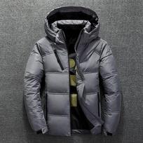 Vyriška žieminė striukė su baltų ančių pūkais, šilta, su gobtuvu, storas ančių pūkinis parkas, vyriškas žieminis lauko paltas M pilka