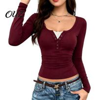 Lady Basic Top Women Slim Fit Sweatshirt for Fall, Long Sleeve Casual Grommet Pullover Top, Stretch Solid Color Lace Crewneck Shirt Daily Wear S black