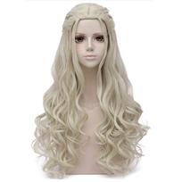 HAIRJOY Women Blonde Cosplay Wig Synthetic Hair Wigs Long Curly Braided Costume Queen Wig Halloween Wig 26inches gray