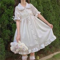 WTEMPO Baltos spalvos Kawaii Lolita suknelė mergaitei Minkšta Princesės Fėjos Peter Pan apykaklės suknelė Japoniško stiliaus Miela su pūstomis rankovėmis Šventinė suknelė L balta