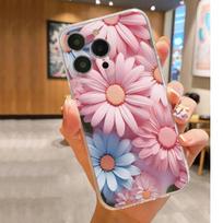 Pink Floral Anti-Fall Transparent Case for iPhone 14/15/16/17 Pro Max Samsung Galaxy A13 5G skaidri