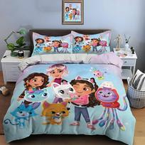 3Pcs Multiple Sizes Cute G-Gabbys Cartoon Print Bedding Set 1 Duvet Cover 2 Pillowcases Adult And Kids Bedding Set Luxury Gifts EU Twin 135X200cm&set white