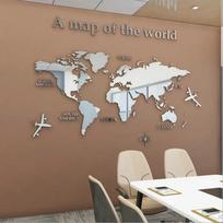 Fashion World Map Home Background Wall Stickers 3D Acrylic Three-dimensional Mirror Stickers Bedroom Office Wall Decor Stickers 280x146cm