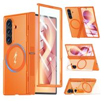 Samsung Galaxy Z Fold 7/Fold 8 Ultra Case with Hinge Protection Magnetic Ring PC TPU Cover and Screen Protector-Orange oranžinė